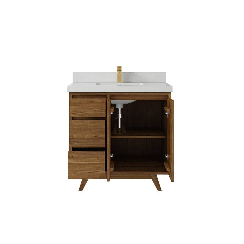 Willow Collections 36 in. W x 22 in. D Madison Teak Center Sink Bathroom Vanity with Countertop