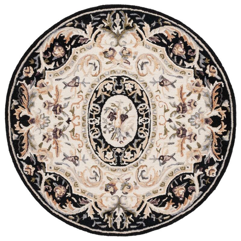 SAFAVIEH Handmade Savonnerie Deep Traditional Wool Rug - 6' Round - Ivory/Black