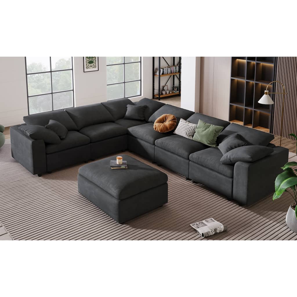 L-Shaped Modular Corner Sectional Sofa with Ottoman