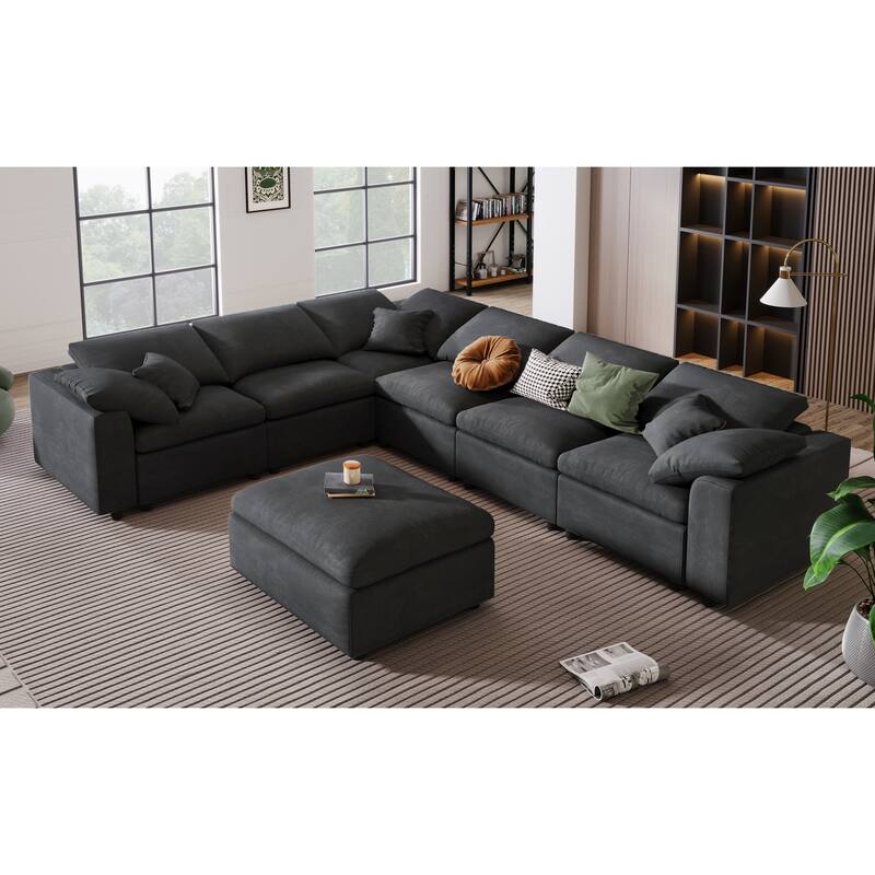 Oversized Sectional Sofa with Ottoman and 3 Pillows, DIY Modular Couch