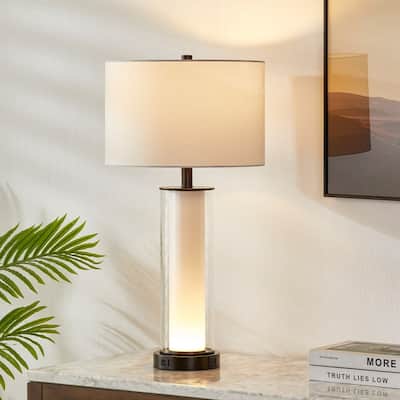 KAWOTI 26.75" Modern Glass Table Lamp with Night Light - H26.75"