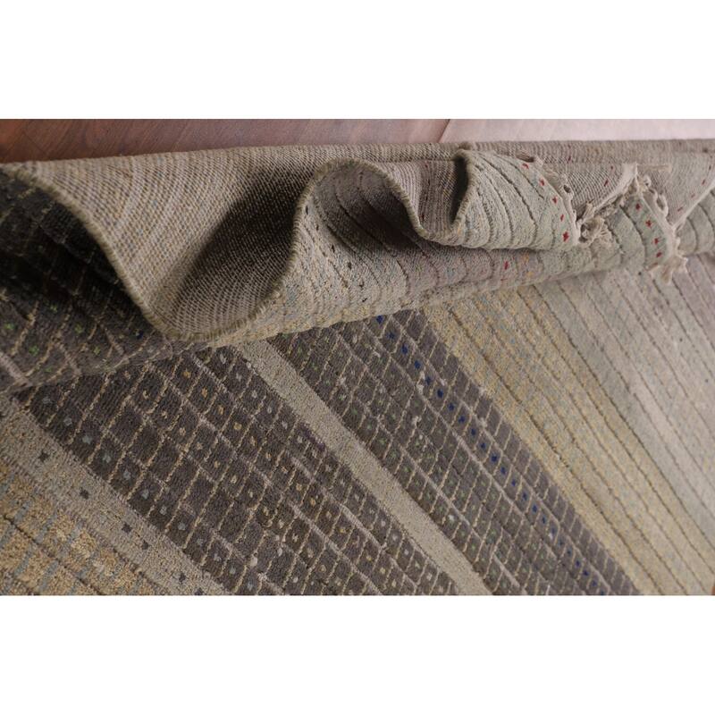 Striped Moroccan Style Area Rug Hand-Knotted Wool Carpet - 8'0" x 10'3"