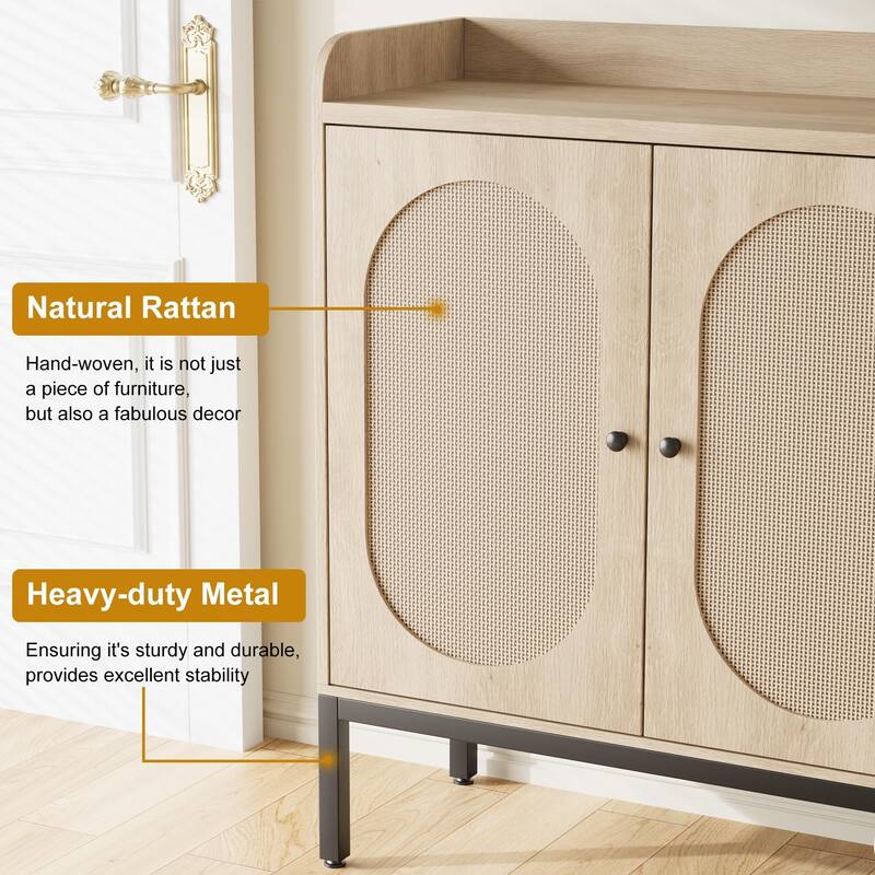 Rattan 3-Door Shoe Cabinet with Adjustable Shelves