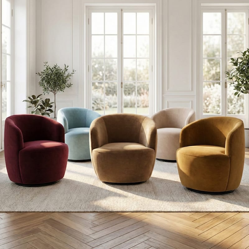 26.5" Wide Velvet Small Swivel Barrel Accent Chair