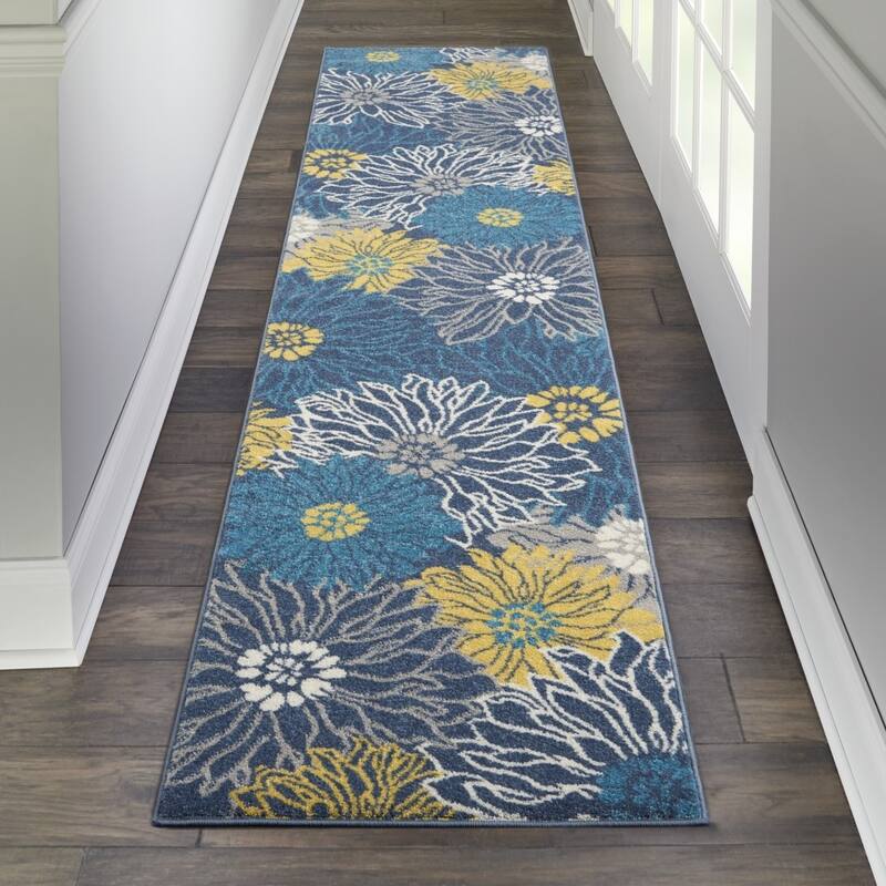 Blue Tropical Flower Rug - Overstock - 34190406