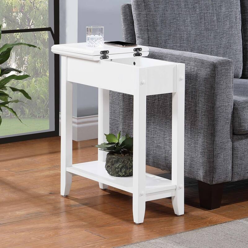 Flip Top End Table with Concealed Storage Compartment, Straight Legs and Sleek Narrow Design for Any Living Room - 23