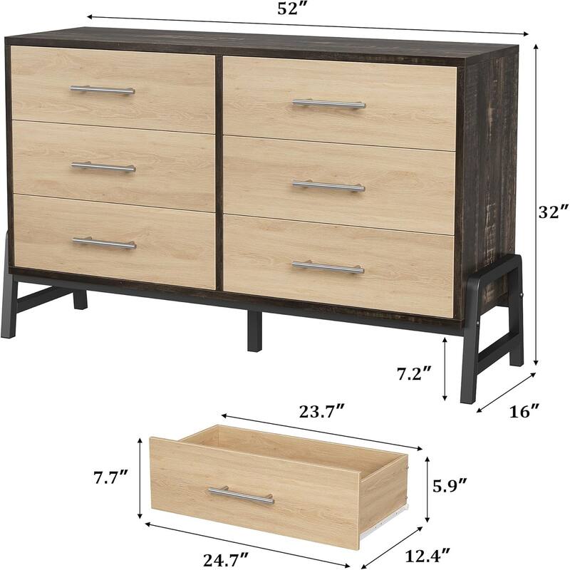 6 Dresser for Bedroom, 52" Wide Dresser, Wide Drawer with Storage Freestanding