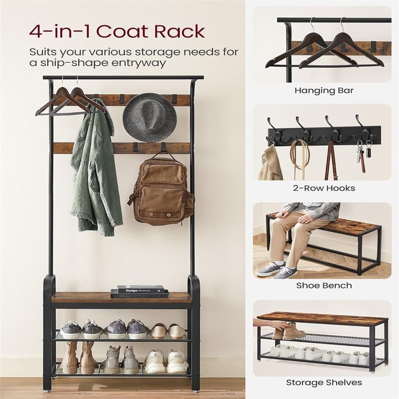 Entryway Bench with Coat Rack