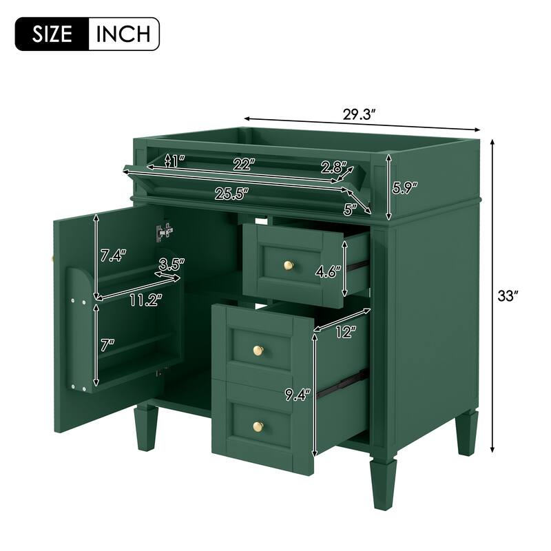 GDFStudio - Merrow Modern Freestanding Bathroom Vanity with 2 Drawers and a Tip-out Drawer (NOT INCLUDE BASIN) - 29.3'W