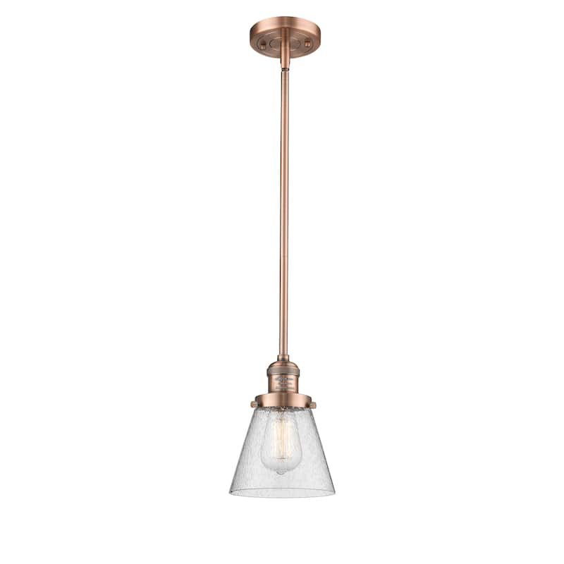 Innovations Lighting Franklin Restoration Cone - 1 Light 6" Stem Hung Mini Pendant - Antique Copper/Seedy