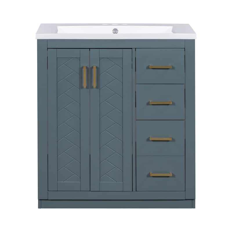 30'' Bathroom Vanity with Resin Sink Combo,Solid Wood Frame Bathroom Storage Cabinet with 3 Drawers& 2 Soft Closing Doors
