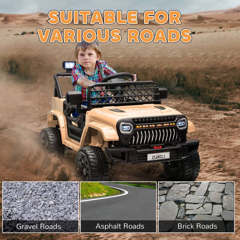 12V Battery Powered Kids Electric UTV, Qaba Ride-On Truck with 3 Speeds, Remote Control, USB Music, LED Headlights