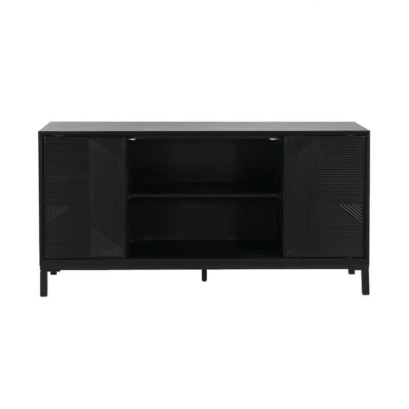 Roomfitters Modern Geometric Accent Cabinet with Sliding Doors, Vertical Striped Design, Ample Storage, Black