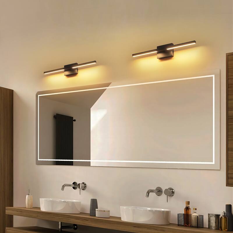 23.6" W Modern Matte Black/Stained Nickel 3000K Dimmable LED Bathroom Vanity Wall Light