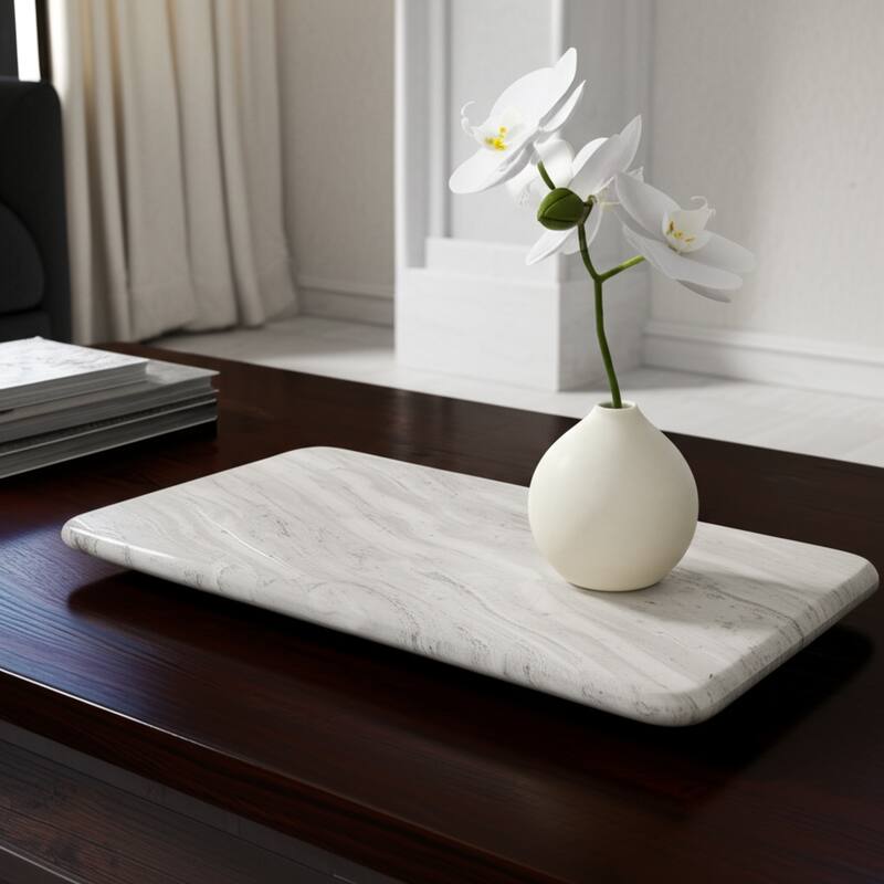 Marble Stone Tray Rectangular Valencia Finish Display - 3" Ivory - 15.75" x 7" x 2.75"