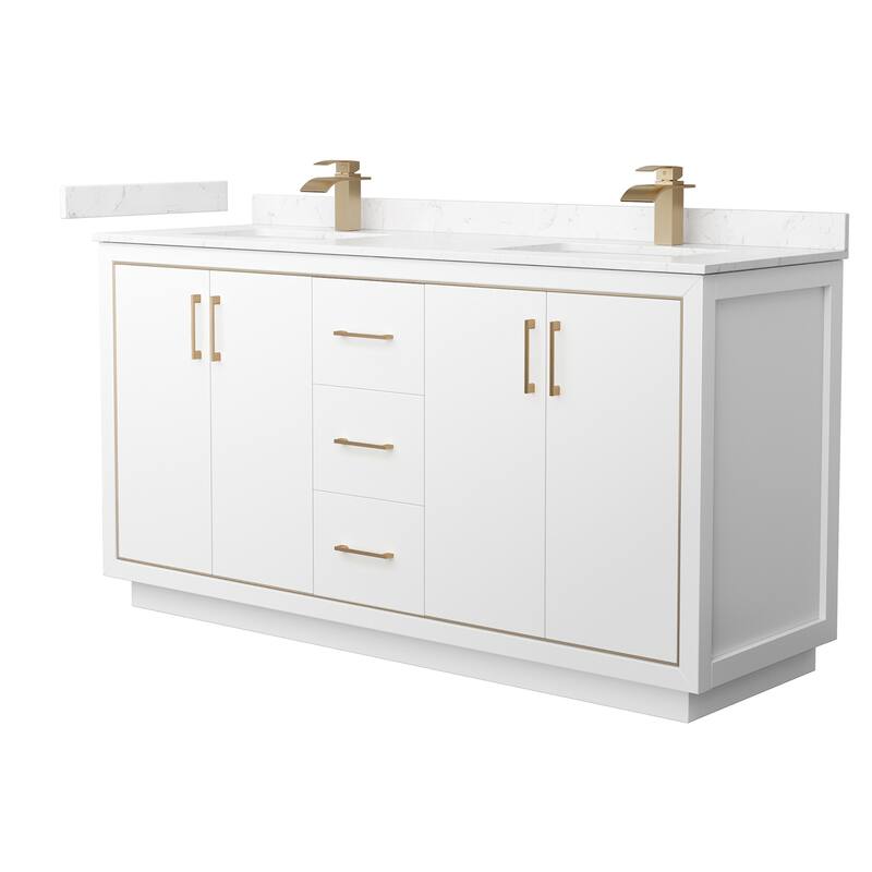 Wyndham Collection WCF1111-66D-VCA-MXX Icon 66" Free Standing Double - White / Carrara Cultured Marble Top / Satin Bronze - Painted