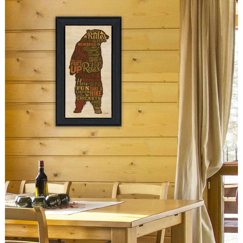 TrendyDecor4U Farmhouse "Cabin Rules" Framed Print Wall Art by Lauren Rader - Earthtone