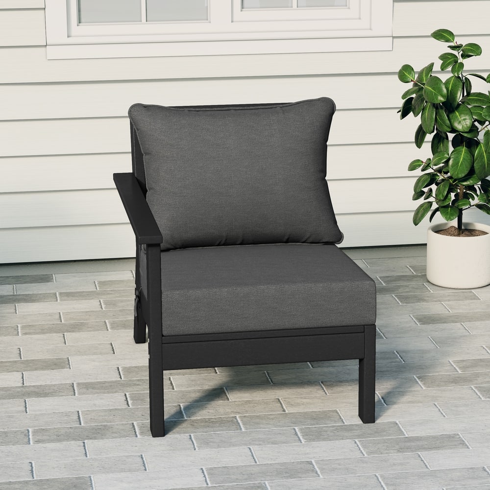 Birchwood All Weather HDPE Outdoor Patio Deep Seating Black Left Arm Facing Chair With Cushions (1-Piece)
