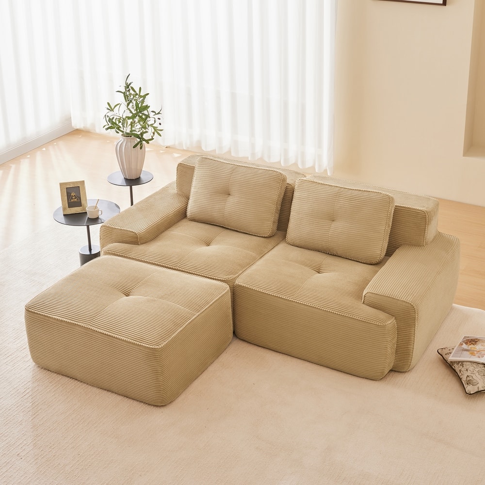 GDFStudio - Corduroy Modern 2-Seater 81.9" Cloud Modular Sectional Couch with Ottoman
