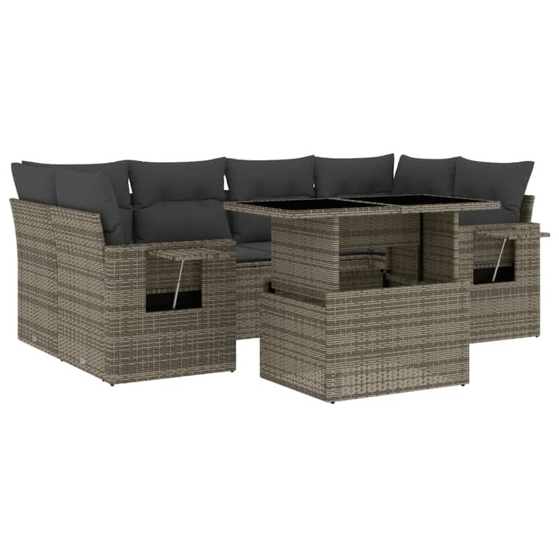 vidaXL Patio Sofa Set with Cushions Outdoor Furniture 7 Piece Poly Rattan - 24.4 x 24.4 x 27.2