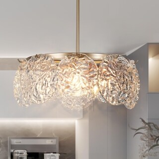 Modern Gold 5-Light Drum Glass Chandelier Pendant Lights for Dining Room - 18" D x 8" H