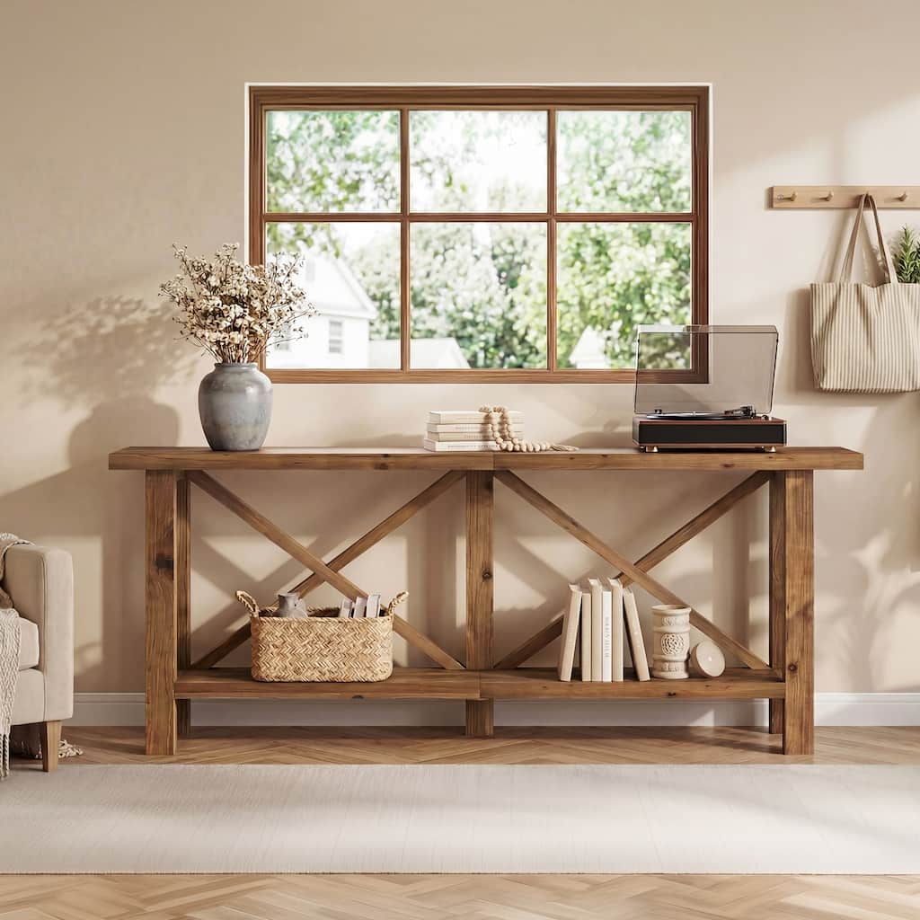 70.9" Long Solid Wood Console Sofa Table, Narrow Entryway Table with Storage - 11.81" D x 70.9" W x 33.46" H