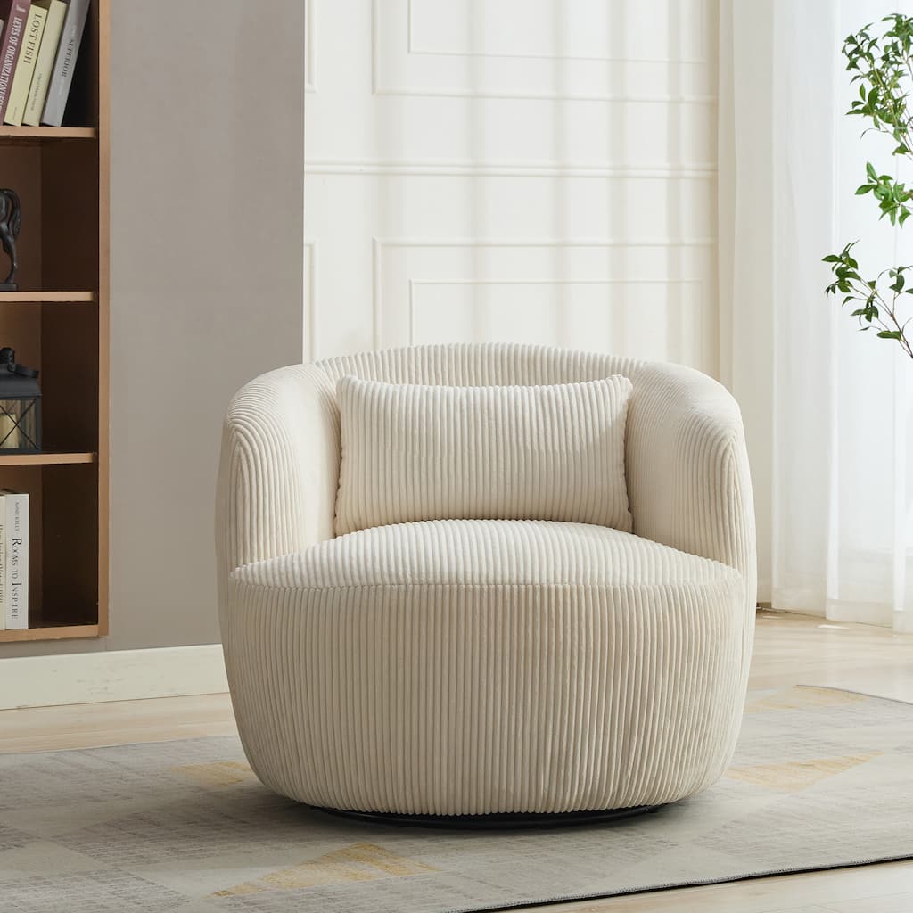 Modern Lounge Chair Sofa Chair with Recessed Arms and Pillow, Swivel Armchair Barrel Chair Soft Accent Chair