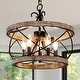 preview thumbnail 1 of 29, Cusp Barn 5-Light Farmhouse Wood Chandelier Adjustable Handmade Rustic Drum Ceiling Light Fixture Hanging Lamp for Foyer Kitchen 15.7-inch - Weathered Wood