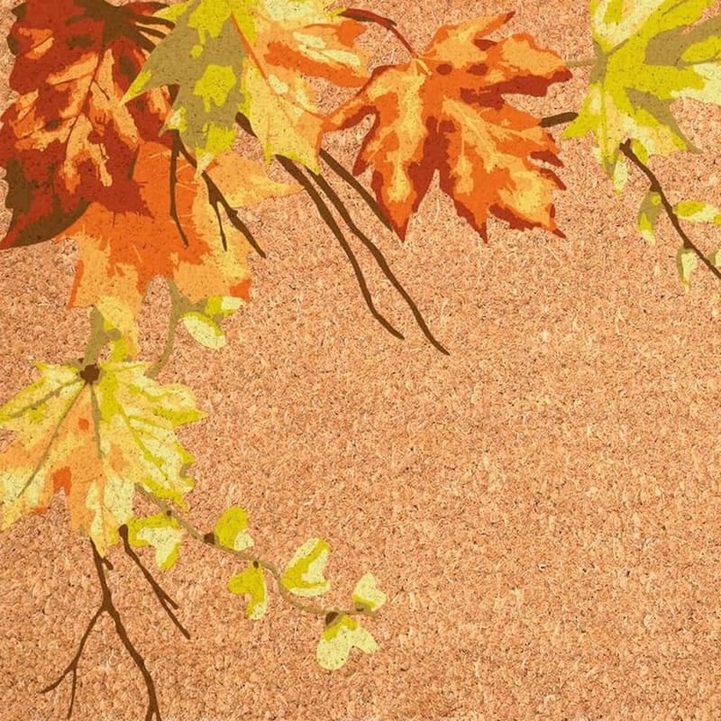 HomeRoots 17" X 29" Brown And Natural Fall Leaves Outdoor Coir Door Mat - 17.00' X '29.00