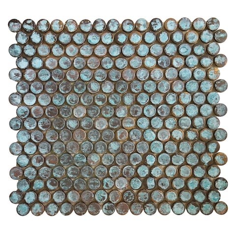 Eden Mosaic Tile: Green Antique Patina Penny Copper Tile 12.3x11.4 (11 tiles/10.71 Sqft)