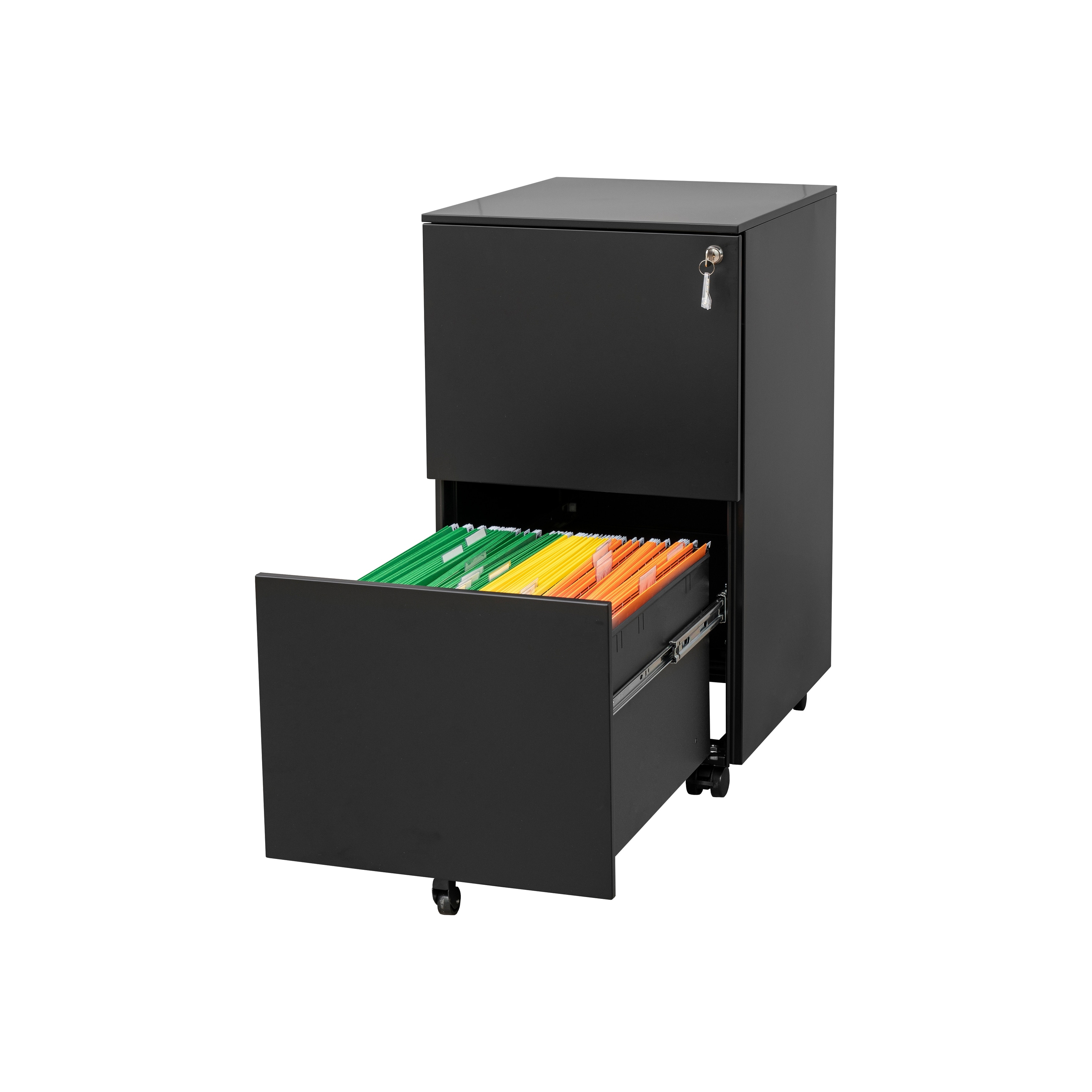 2 Drawer File Cabinet, Locking Mobile Metal Filing Cabinet, Steel Mobile Filing Cabinet on Anti-tilt Wheels for Home Office