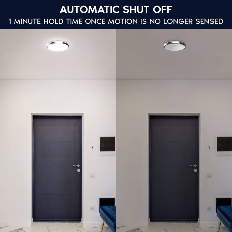 Luxrite Motion Sensor LED Flush Mount Ceiling Light, 11 Inch, 5CCT 2700K-5000K, 16W, 1200LM, ETL