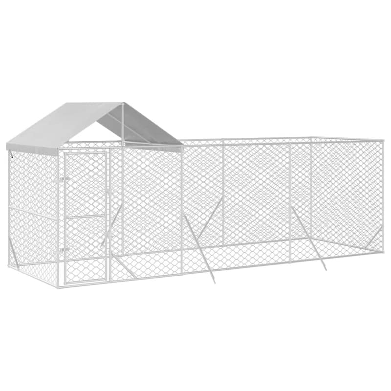 vidaXL Outdoor Dog Kennel with Roof Silver Galvanized Steel