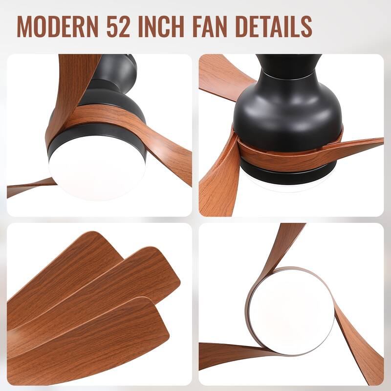 52Inch Flush Mount Ceiling Fan with Dimmable Light and Remote Control,With 3 ABS Fan Blades,6 Wind Speed Adjustable - 52 Inches