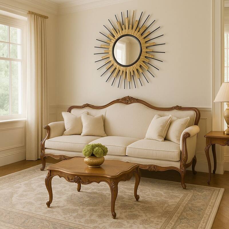 Gold Sunburst Round Mirror Wall Art Oversized Accent Decor 32"
