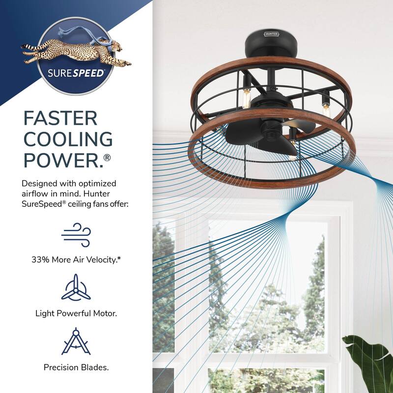 Hunter 22 inch Bridgette Fandelier Ceiling Fan w/ Light, Remote - Modern, Industrial, Farmhouse - Small Spaces