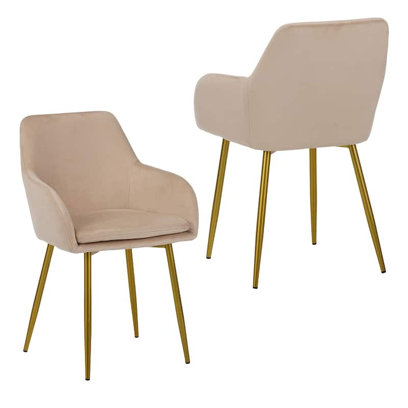 Velvet dining chair set, 2 pieces, dining chairs with gold metal legs, modern padded dining chairs suitable for dining rooms