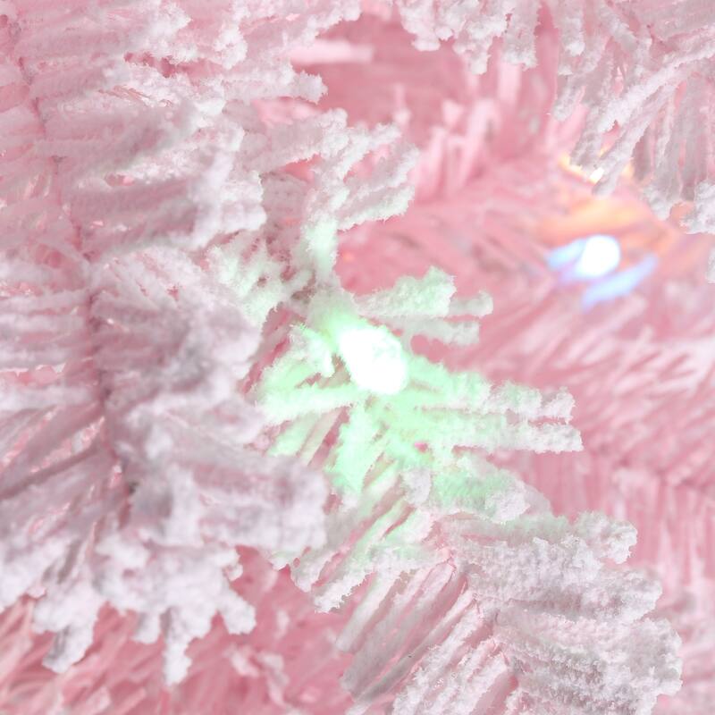 Glitzhome 4ft/5ft Pre-Lit Flocked Pink Artificial Christmas Porch Tree with Foot Pedal LED Lights