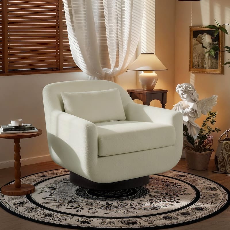 Modern Chenille 360-Degree Swivel Chair Accent Chair - Light Sand