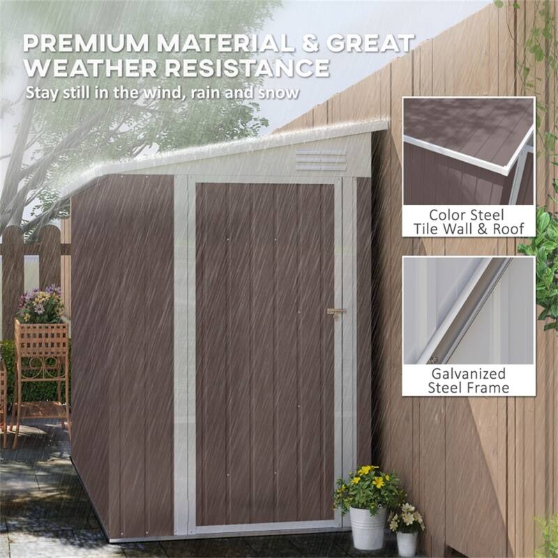 Metal Garden Shed Outdoor Storage Lockable Door Galvanized Steel - 51.2" W x 92.5" D x 64.6"