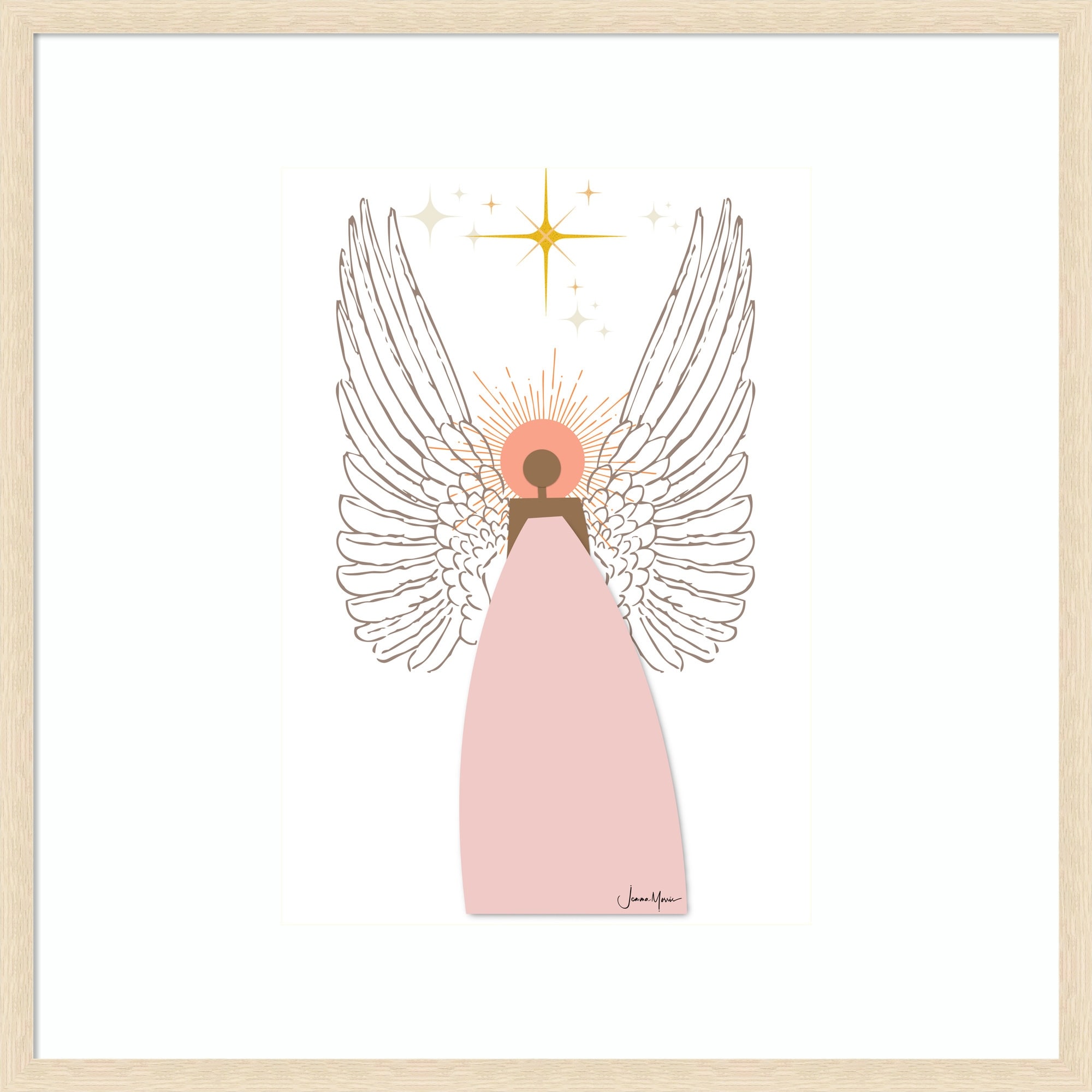 Angel in Pink Christian Art by Jemma Morris Wood Framed Wall Art Print