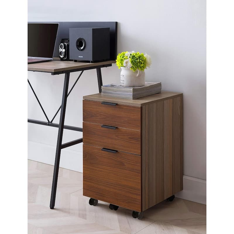 JJS 3 Drawer Rolling Wood File Cabinet with Locking Wheels for A4 or Letter Size