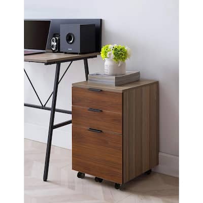 JJS 3 Drawer Rolling Wood File Cabinet with Locking Wheels for A4 or Letter Size