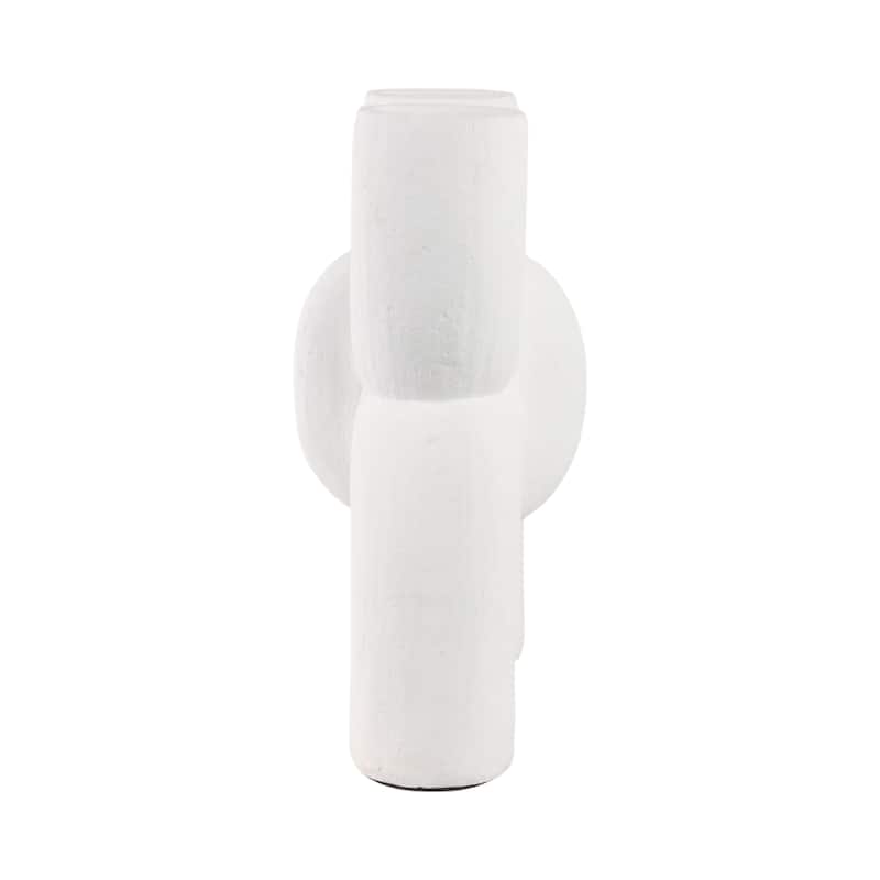 Pottery Terracotta Vase with Sculptural Dual Opening - 15" White
