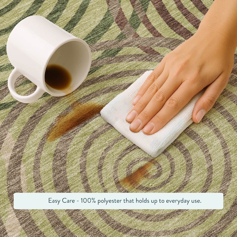 Machine Washable Indoor/ Outdoor Contemporary Swirls Chantille Rug