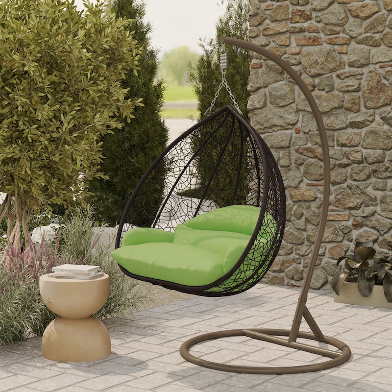 2-Person Egg Swing Chair in Brown Stainless Steel 2-Seater Porch Swing with Stand for Outdoor and Indoor - 77.95" Height