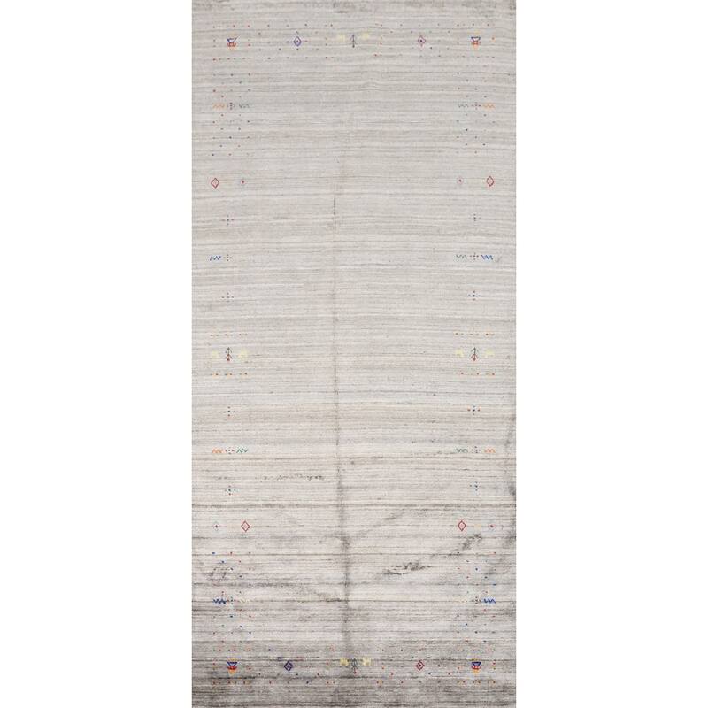 Hand Knotted Oriental Viscose Silk Carpet Tribal Animal Pictorial Greys & Charcoal Gabbeh Area Rug - 11' 8'' X 4' 11''