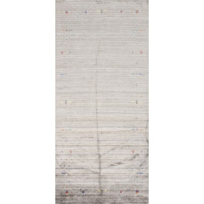Hand Knotted Oriental Viscose Silk Carpet Tribal Animal Pictorial Greys & Charcoal Gabbeh Area Rug - 11' 8'' X 4' 11''