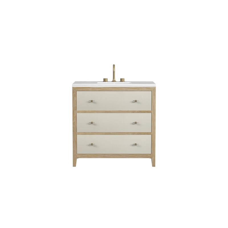 James Martin Vanities Celeste 36" Single Vanity, Sunwashed Oak with Embossed Shagreen - Arctic Fall