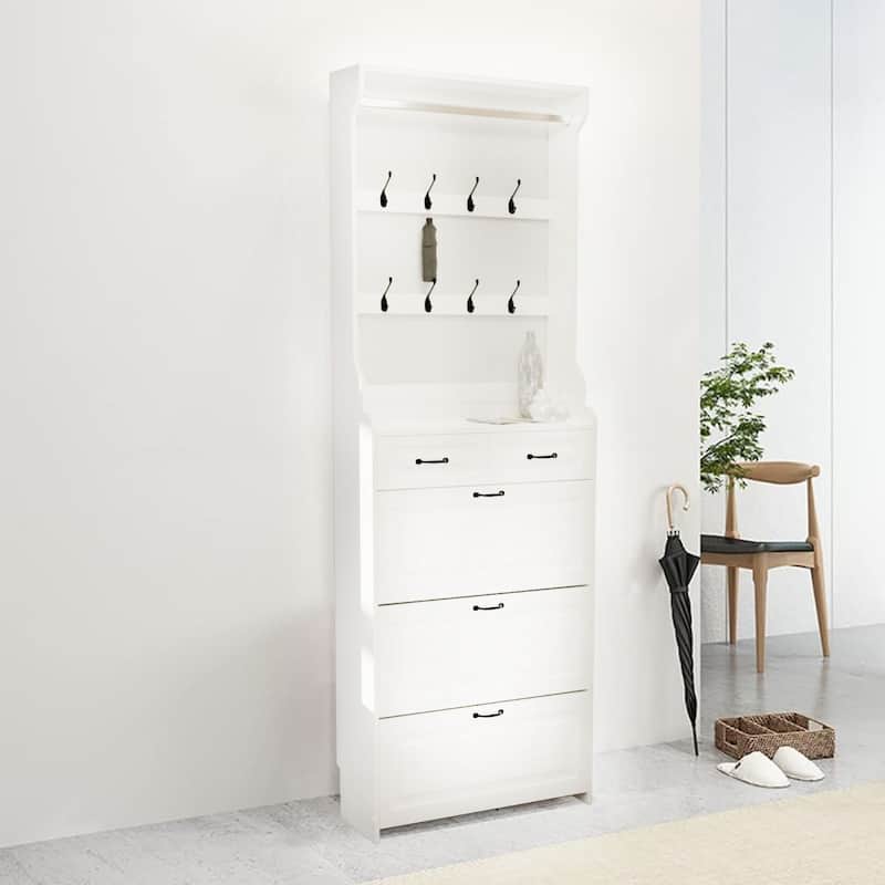 Minimalist Design Multifunctional Tall Shoe Storage Cabinet - White